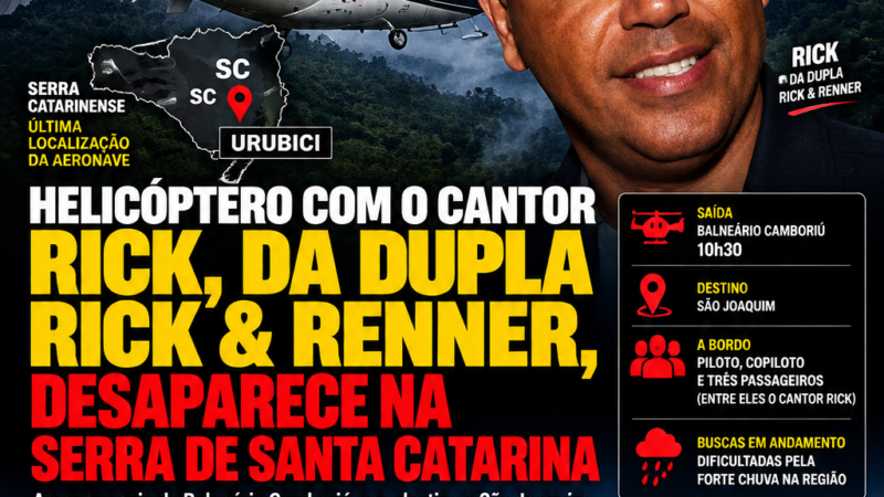 HELICÓPTERO COM O CANTOR RICK, DA DUPLA RICK & RENNER, DESAPARECE NA SERRA DE SANTA CATARINA