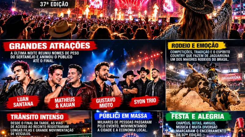 ÚLTIMA NOITE DO RODEIO DE JAGUARIÚNA REÚNE GRANDES ATRAÇÕES, TRÂNSITO INTENSO E UMA CIDADE TOMADA PELA FESTA