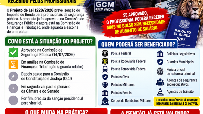 POLICIAIS E GUARDAS MUNICIPAIS PODEM TER ISENÇÃO DE IMPOSTO DE RENDA SOBRE O SALÁRIO
