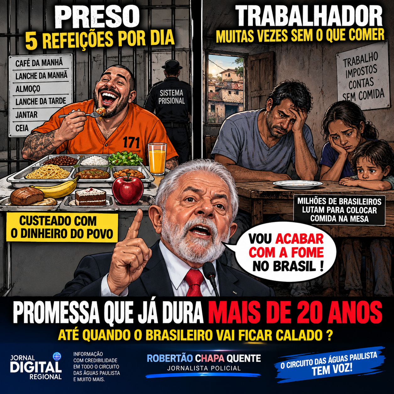 PRESOS COM CINCO REFEIÇÕES POR DIA ENQUANTO MILHÕES DE BRASILEIROS AINDA ENFRENTAM A FOME