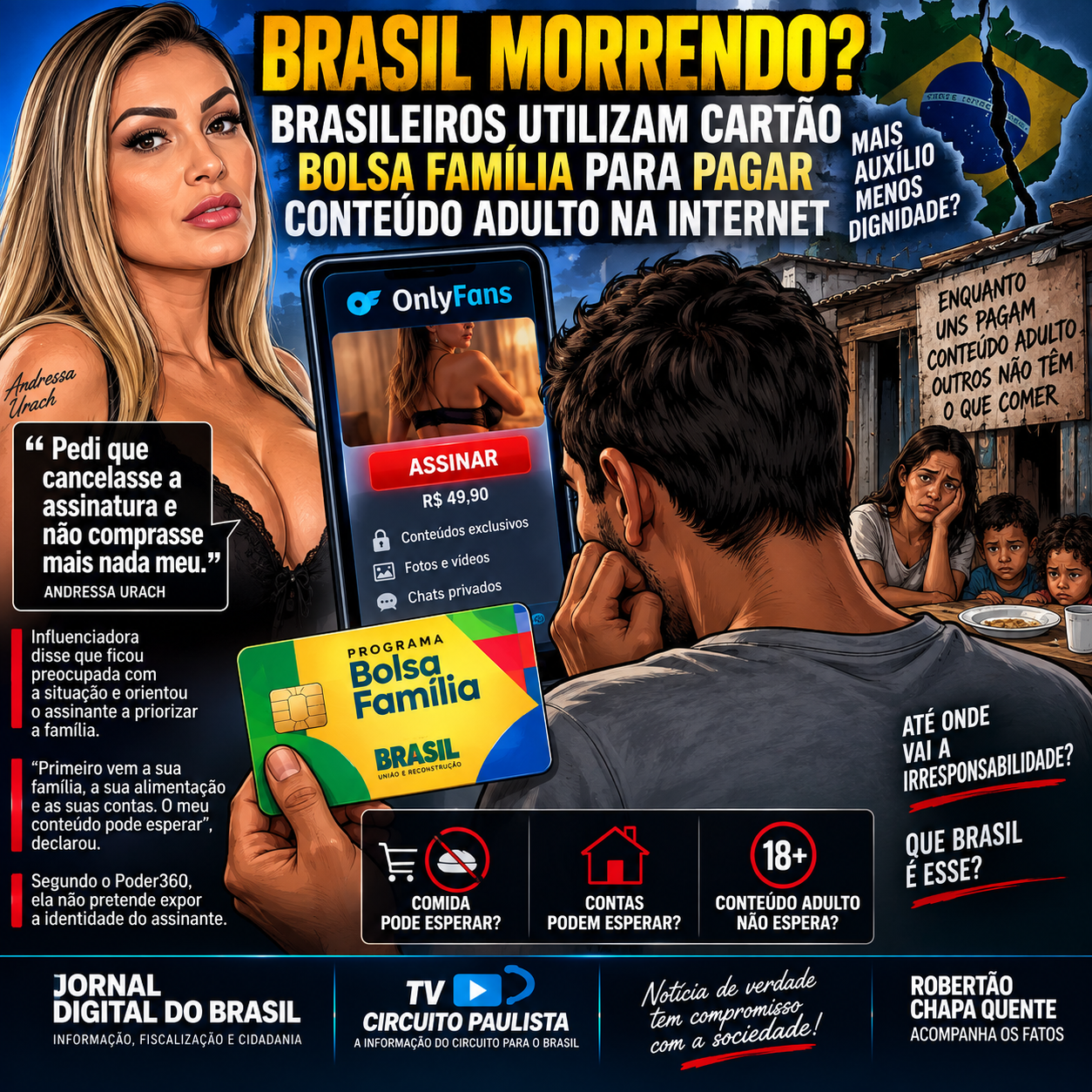 BOLSA FAMÍLIA USADO PARA PAGAR CONTEÚDO ADULTO? RELATO DE ANDRESSA URACH PROVOCA DEBATE NAS REDES