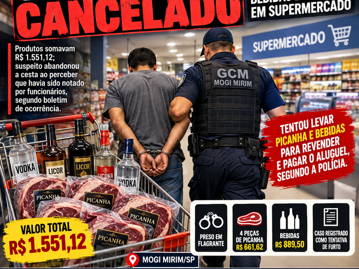 CHURRASCO CANCELADO: HOMEM É PRESO AO TENTAR FURTAR Picanha E BEBIDAS DE SUPERMERCADO