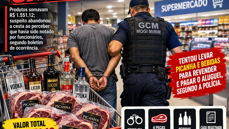 CHURRASCO CANCELADO: HOMEM É PRESO AO TENTAR FURTAR Picanha E BEBIDAS DE SUPERMERCADO