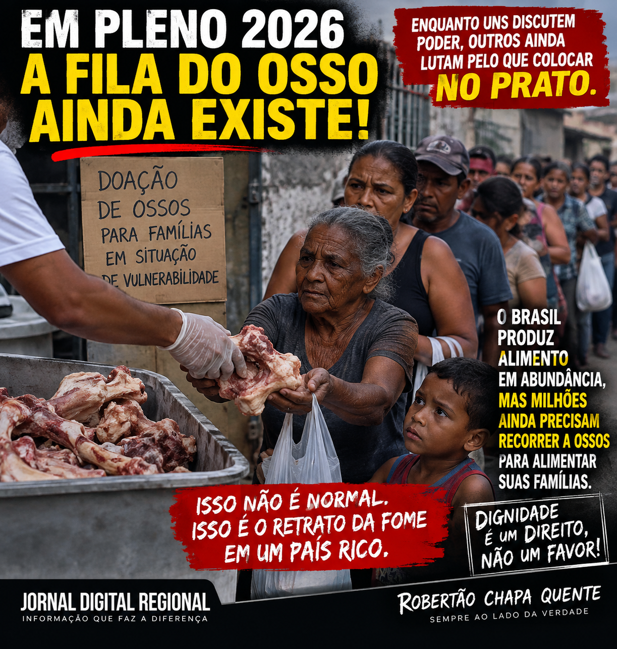 EM PLENO 2026, A FILA DO OSSO AINDA EXISTE: BRASILEIROS RECORREM A OSSOS PARA CONSEGUIR COMIDA