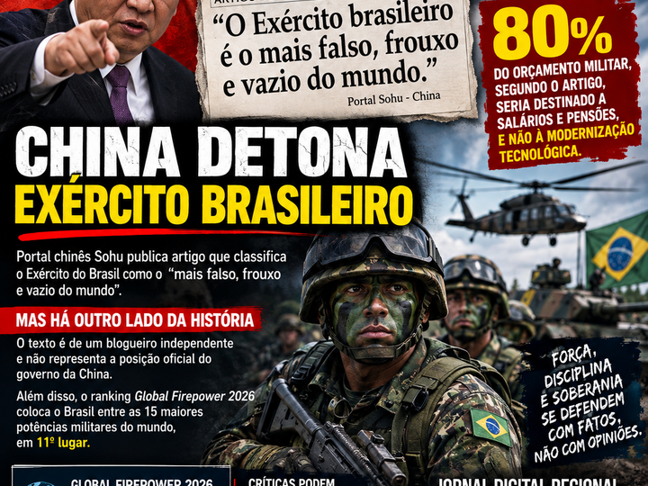 PORTAL CHINÊS VOLTA A CRITICAR O EXÉRCITO BRASILEIRO: “FALSO, FROUXO E VAZIO”