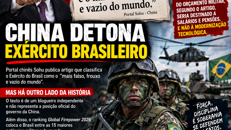 PORTAL CHINÊS VOLTA A CRITICAR O EXÉRCITO BRASILEIRO: “FALSO, FROUXO E VAZIO”