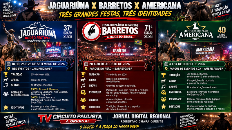 JAGUARIÚNA, BARRETOS OU AMERICANA: TRÊS DOS GRANDES RODEIOS DO BRASIL