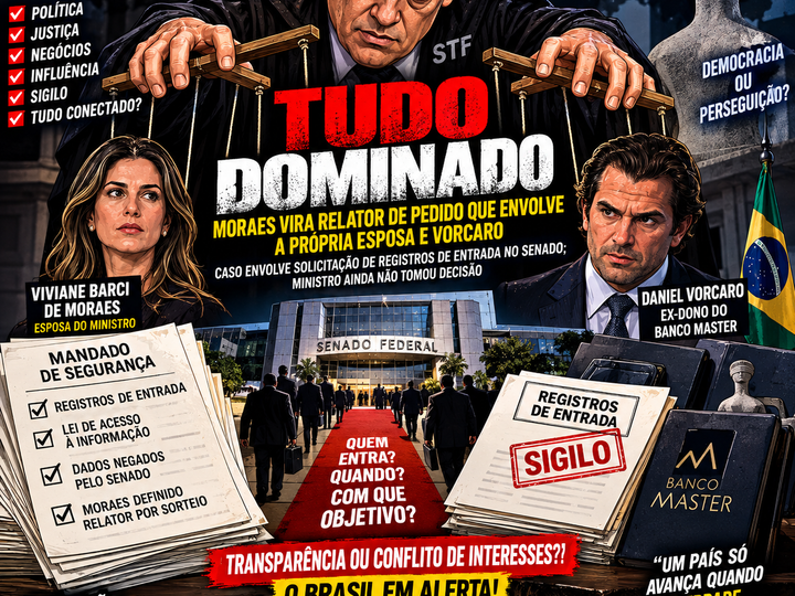 TUDO DOMINADO – MORAES VIRA RELATOR DE PEDIDO QUE ENVOLVE A PRÓPRIA ESPOSA E VORCAROCASO ENVOLVE SOLICITAÇÃO DE REGISTROS DE ENTRADA NO SENADO; MINISTRO AINDA NÃO TOMOU DECISÃO