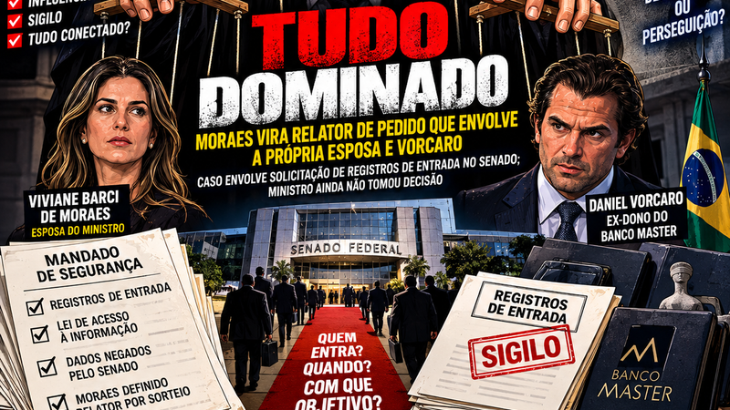 TUDO DOMINADO – MORAES VIRA RELATOR DE PEDIDO QUE ENVOLVE A PRÓPRIA ESPOSA E VORCAROCASO ENVOLVE SOLICITAÇÃO DE REGISTROS DE ENTRADA NO SENADO; MINISTRO AINDA NÃO TOMOU DECISÃO