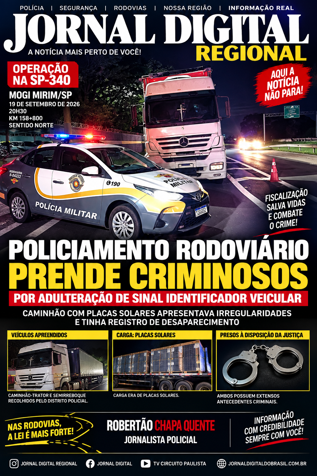 POLICIAMENTO RODOVIÁRIO PRENDE DOIS SUSPEITOS POR ADULTERAÇÃO DE SINAL IDENTIFICADOR DE VEÍCULO EM MOGI MIRIM