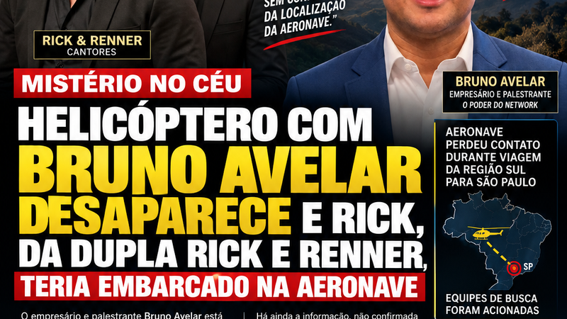 HELICÓPTERO PERDE CONTATO DURANTE VIAGEM PARA SÃO PAULO E EMPRESÁRIO BRUNO AVELAR ESTÁ DESAPARECIDO