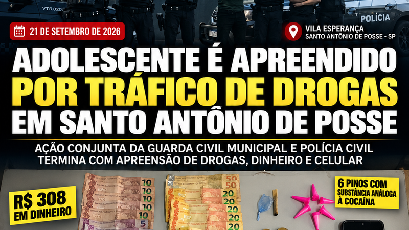 ADOLESCENTE É APREENDIDO POR TRÁFICO DE DROGAS EM SANTO ANTÔNIO DE POSSE