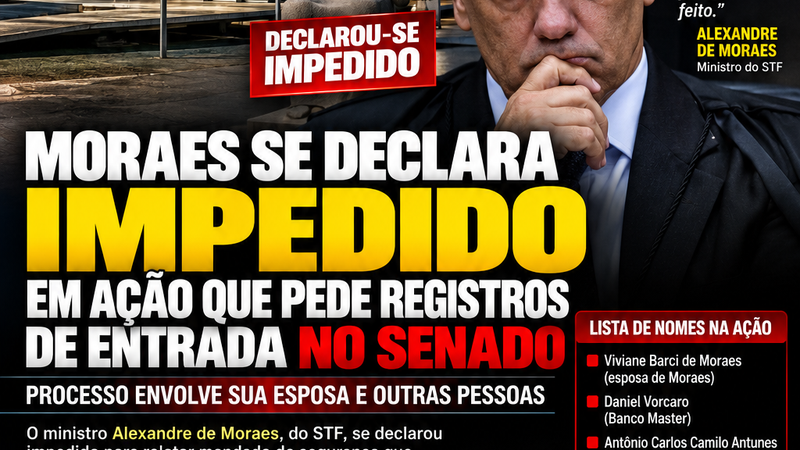 MORAES SE DECLARA IMPEDIDO EM PROCESSO QUE PEDE REGISTROS DE ENTRADA NO SENADO