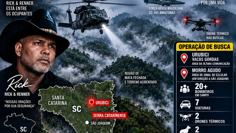 🚨 BUSCAS PELO HELICÓPTERO COM O CANTOR RICK SÃO REFORÇADAS NA SERRA CATARINENSE