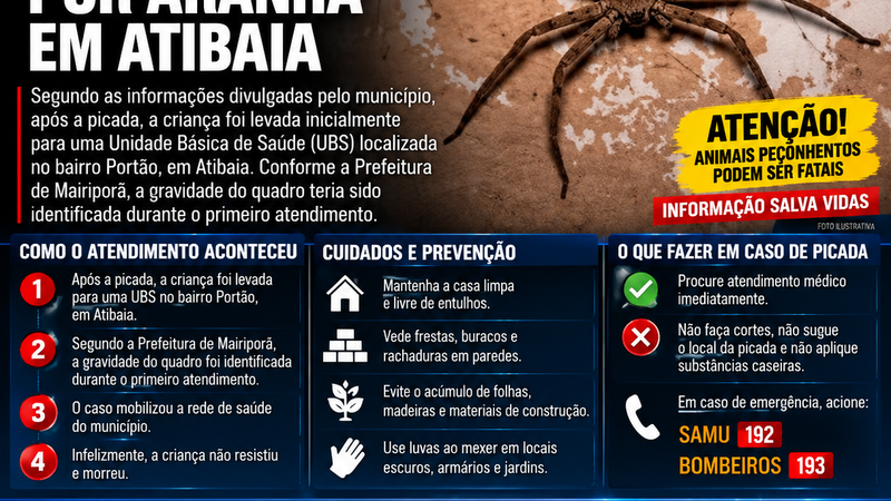 CRIANÇA MORRE APÓS SER PICADA POR ARANHA EM ATIBAIA