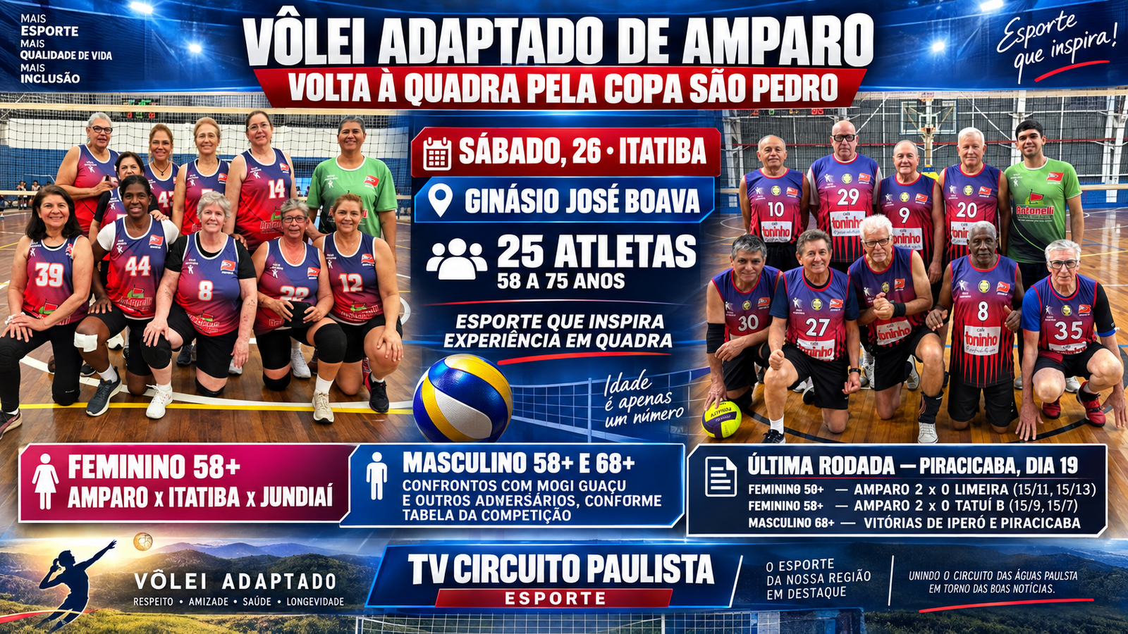 AMPARO LEVA 25 ATLETAS À QUADRA PELA COPA SÃO PEDRO DE VÔLEI ADAPTADO