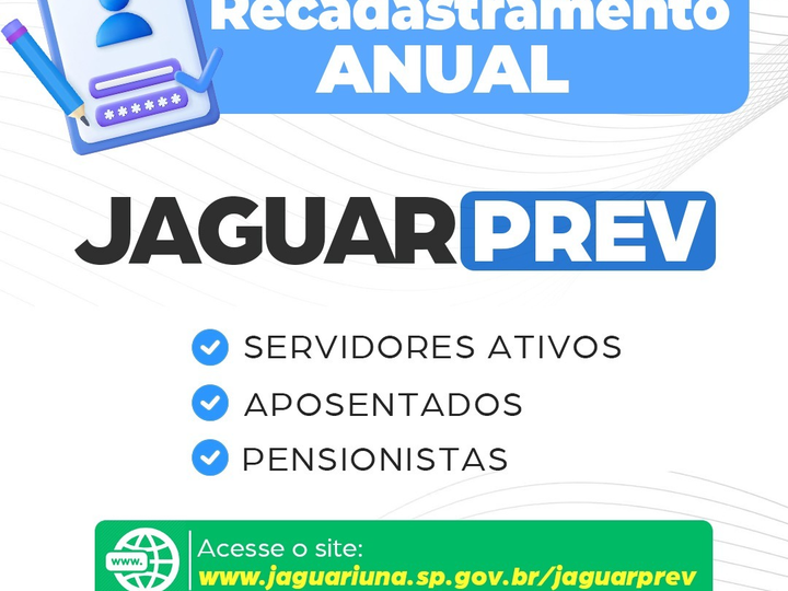 JAGUARPREV ABRE RECADASTRAMENTO ANUAL E PROVA DE VIDA 2026