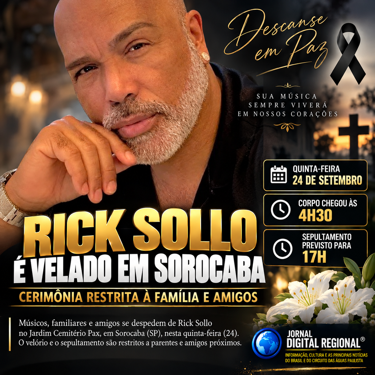 RICK SOLLO É VELADO EM SOROCABA EM CERIMÔNIA RESTRITA À FAMÍLIA E AMIGOS