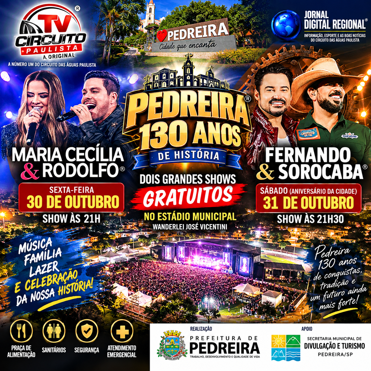 PEDREIRA PREPARA GRANDE FESTA PARA COMEMORAR 130 ANOS COM DOIS SHOWS GRATUITOS