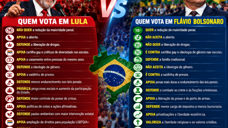 DIREITA OU ESQUERDA? QUEM VOTA EM LULA E QUEM VOTA EM FLÁVIO BOLSONARO: VEJA AS DIFERENÇAS