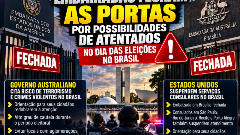 EMBAIXADAS DOS EUA E DA AUSTRÁLIA FECHAM SERVIÇOS NO BRASIL ÀS VÉSPERAS DAS ELEIÇÕES .É MENCIONADO PERIGO EMINENTE DE ATAQUES TERRORISTA ATÉ O DIA DAS ELEIÇÕES.
