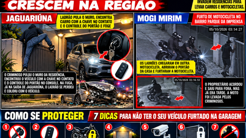 FURTOS DE VEÍCULOS DENTRO DE GARAGENS ACENDEM ALERTA NA REGIÃO