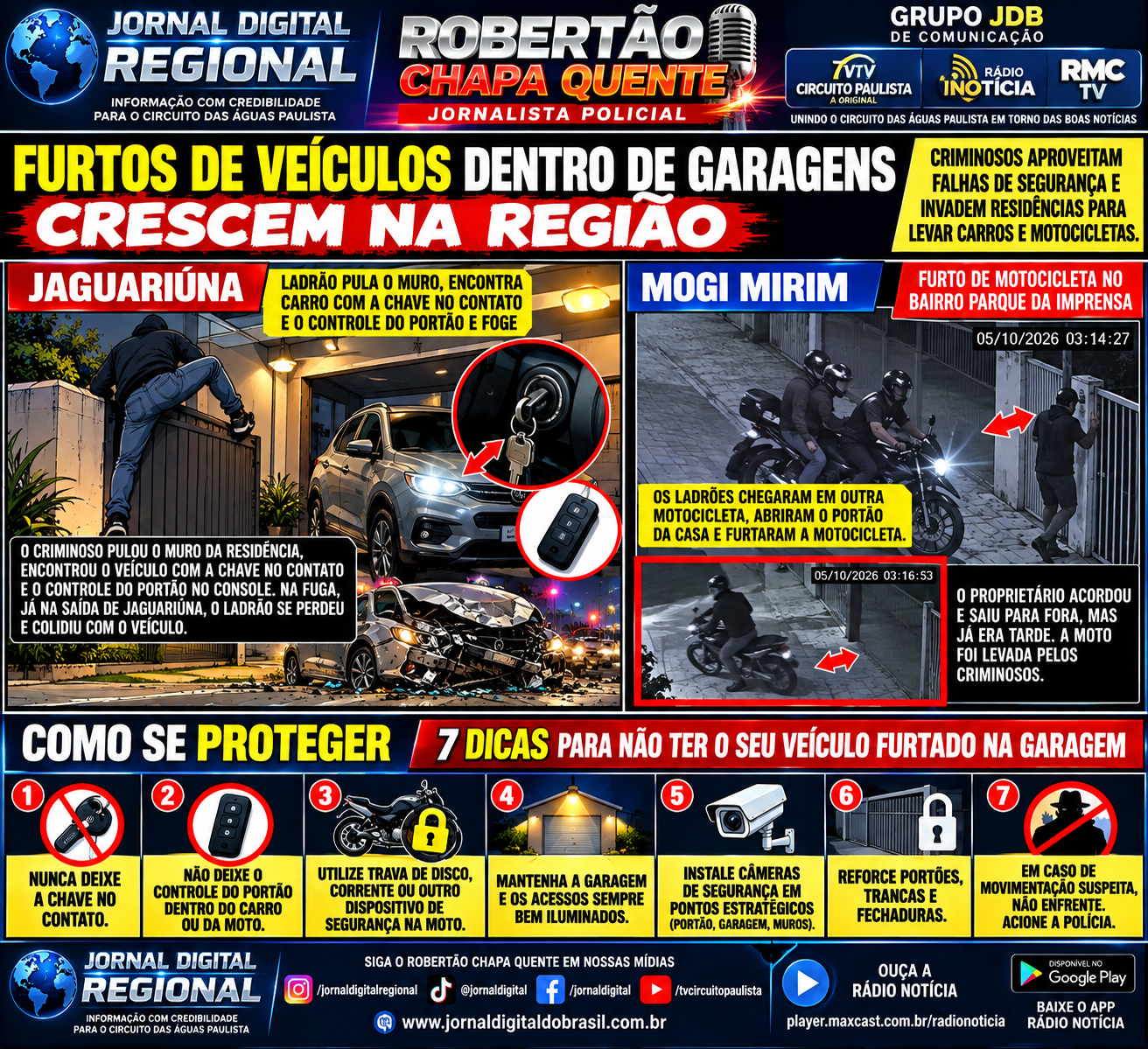FURTOS DE VEÍCULOS DENTRO DE GARAGENS ACENDEM ALERTA NA REGIÃO