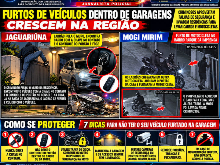 FURTOS DE VEÍCULOS DENTRO DE GARAGENS ACENDEM ALERTA NA REGIÃO