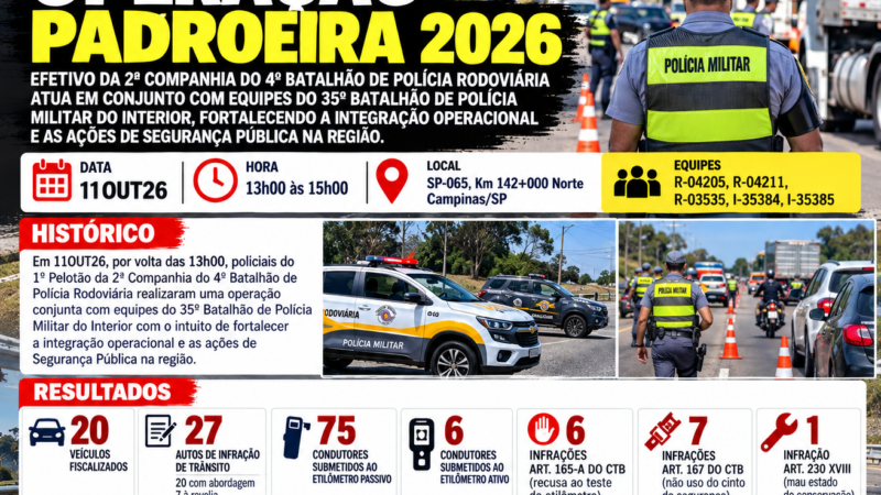 OPERAÇÃO PADROEIRA 2026: POLÍCIA RODOVIÁRIA E POLÍCIA MILITAR REALIZAM FISCALIZAÇÃO CONJUNTA EM CAMPINAS