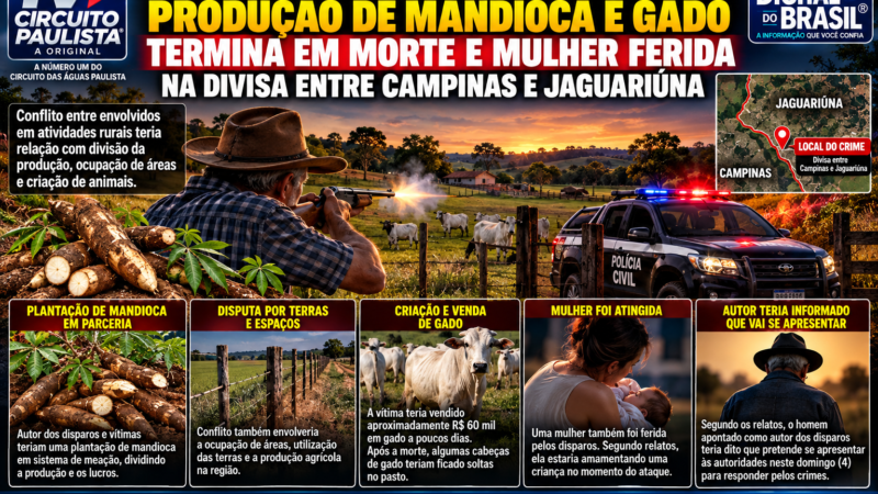 DISPUTA POR LUCROS, TERRAS E PRODUÇÃO DE MANDIOCA E GADO TERMINA EM MORTE E MULHER FERIDA NA DIVISA ENTRE CAMPINAS E JAGUARIÚNA
