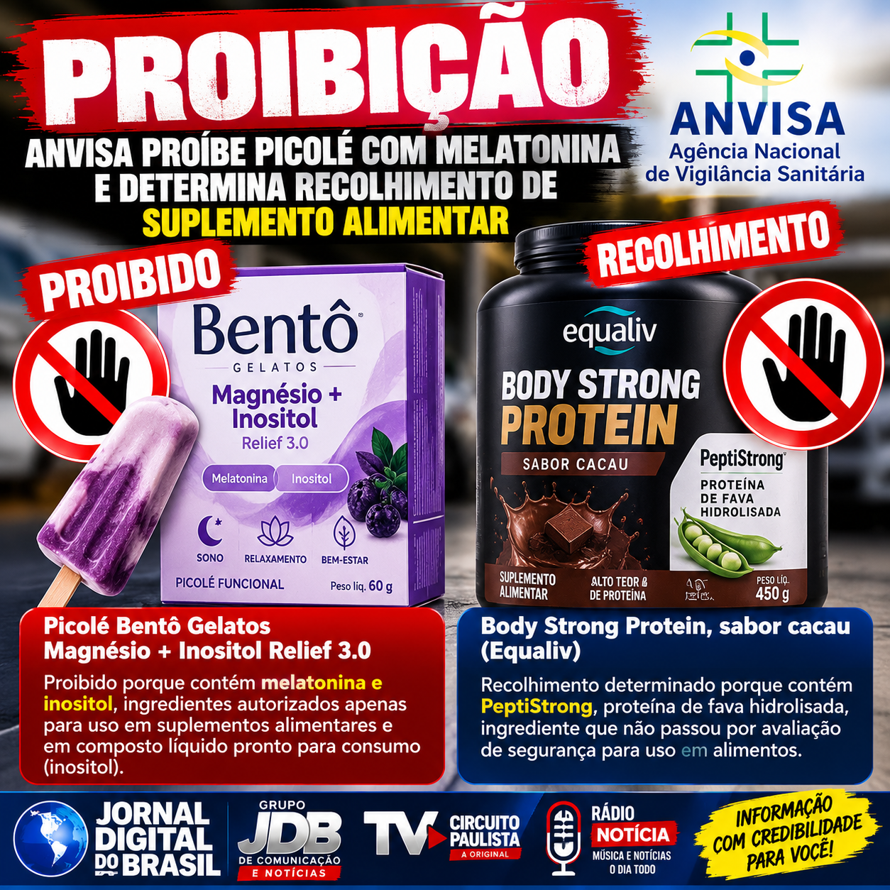 ANVISA PROÍBE PICOLÉ COM MELATONINA E DETERMINA RECOLHIMENTO DE SUPLEMENTO ALIMENTAR