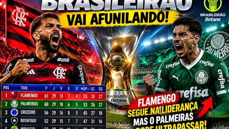BRASILEIRÃO ESQUENTA: FLAMENGO SEGUE NA LIDERANÇA, MAS PALMEIRAS ENCOSTA E A DISPUTA PELO TÍTULO FICA ABERTA