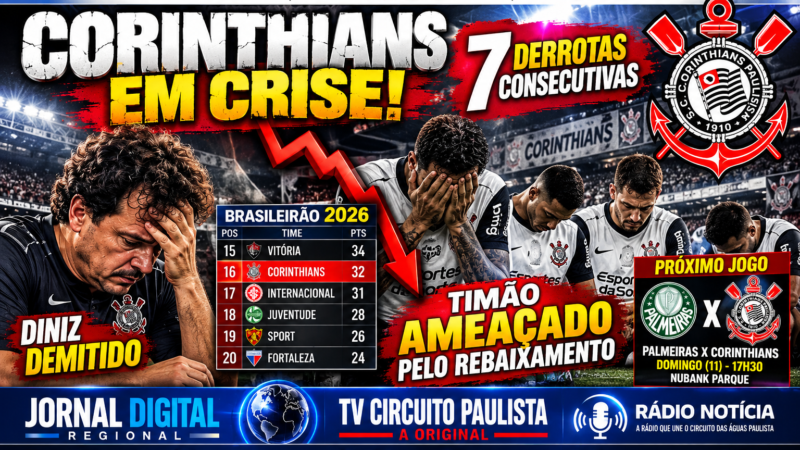 CRISE NO CORINTHIANS: SETE DERROTAS CONSECUTIVAS, DEMISSÃO DE FERNANDO DINIZ E O FANTASMA DO REBAIXAMENTO
