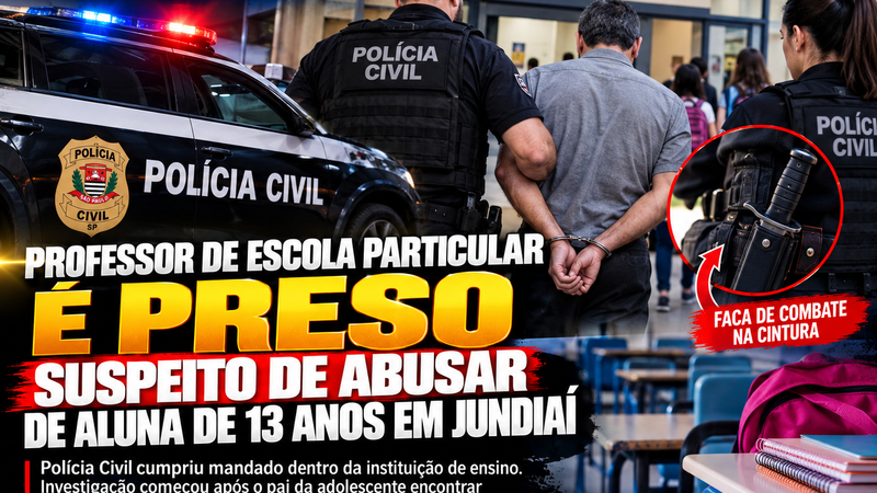 PROFESSOR DE ESCOLA PARTICULAR É PRESO SUSPEITO DE ABUSAR DE ALUNA DE 13 ANOS EM JUNDIAÍ