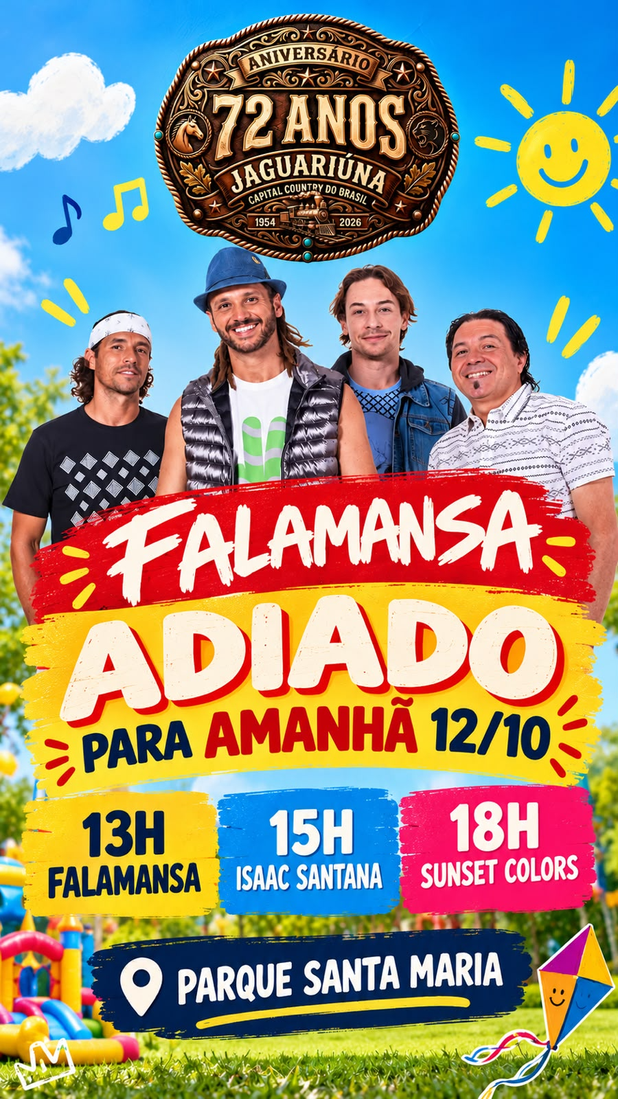 SHOW DO FALAMANSA EM JAGUARIÚNA MUDA PARA ESTA SEGUNDA-FEIRA DEVIDO ÀS FORTES CHUVAS