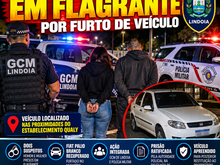 GCM DE LINDOIA PRENDE DOIS EM FLAGRANTE POR SUSPEITA DE FURTO DE VEÍCULO