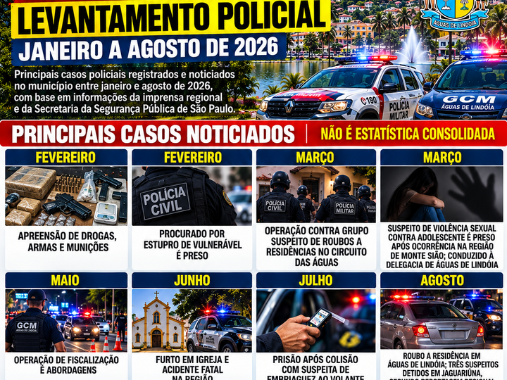 ÁGUAS DE LINDÓIA NO RADAR POLICIAL: ROUBOS A RESIDÊNCIAS, OPERAÇÃO CONTRA QUADRILHA, TRÁFICO, ARMAS E OUTRAS OCORRÊNCIAS EM 2026