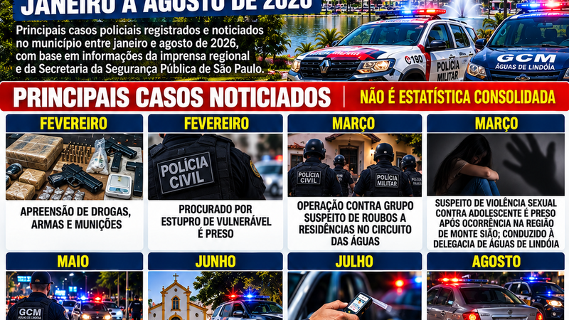 ÁGUAS DE LINDÓIA NO RADAR POLICIAL: ROUBOS A RESIDÊNCIAS, OPERAÇÃO CONTRA QUADRILHA, TRÁFICO, ARMAS E OUTRAS OCORRÊNCIAS EM 2026
