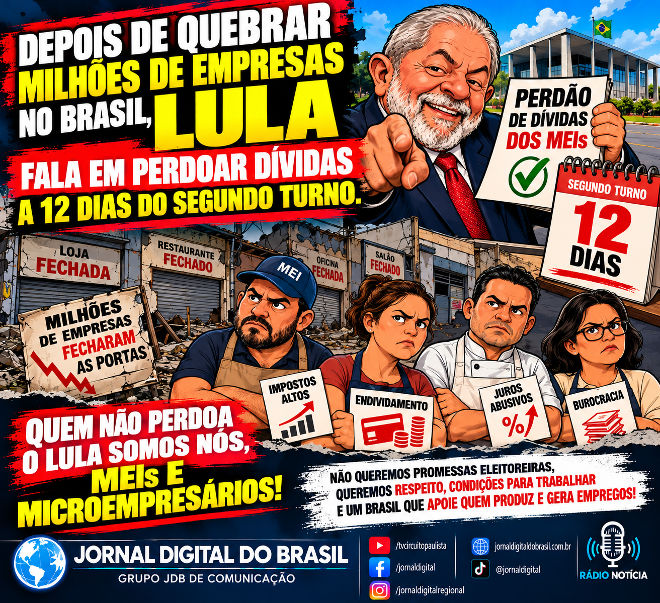 LULA FALA EM PERDOAR DÍVIDAS A 12 DIAS DO SEGUNDO TURNO: OS MEIs E MICROEMPRESÁRIOS NÃO ESQUECEM O PREÇO DA CRISE!
