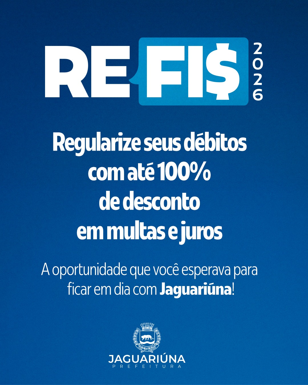 REFIS MUNICIPAL TERMINA DIA 3 DE NOVEMBRO E OFERECE ATÉ 100% DE DESCONTO EM JUROS E MULTAS