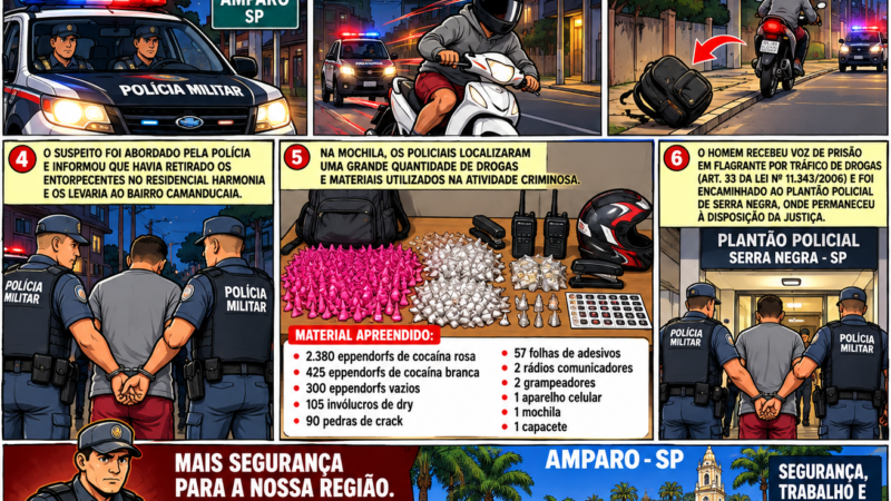 PERSEGUIÇÃO POLICIAL TERMINA COM PRISÃO POR TRÁFICO E APREENSÃO DE MILHARES DE PORÇÕES DE COCAÍNA EM AMPARO