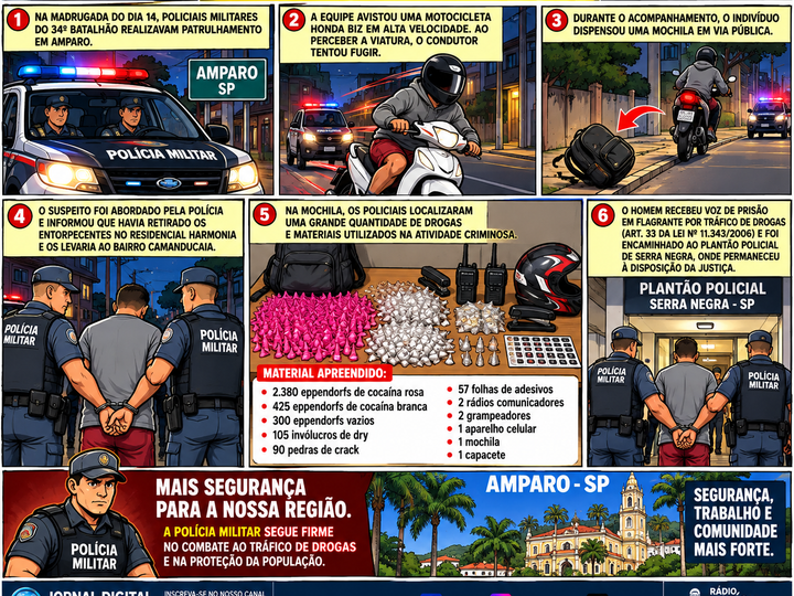 PERSEGUIÇÃO POLICIAL TERMINA COM PRISÃO POR TRÁFICO E APREENSÃO DE MILHARES DE PORÇÕES DE COCAÍNA EM AMPARO