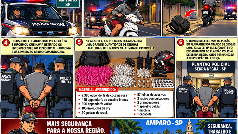 PERSEGUIÇÃO POLICIAL TERMINA COM PRISÃO POR TRÁFICO E APREENSÃO DE MILHARES DE PORÇÕES DE COCAÍNA EM AMPARO