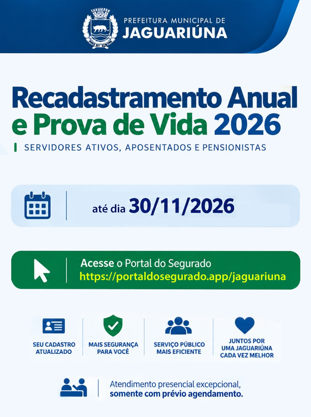 PRAZO DO RECADASTRAMENTO E PROVA DE VIDA DO JAGUARPREV TERMINA DIA 30 DE NOVEMBRO