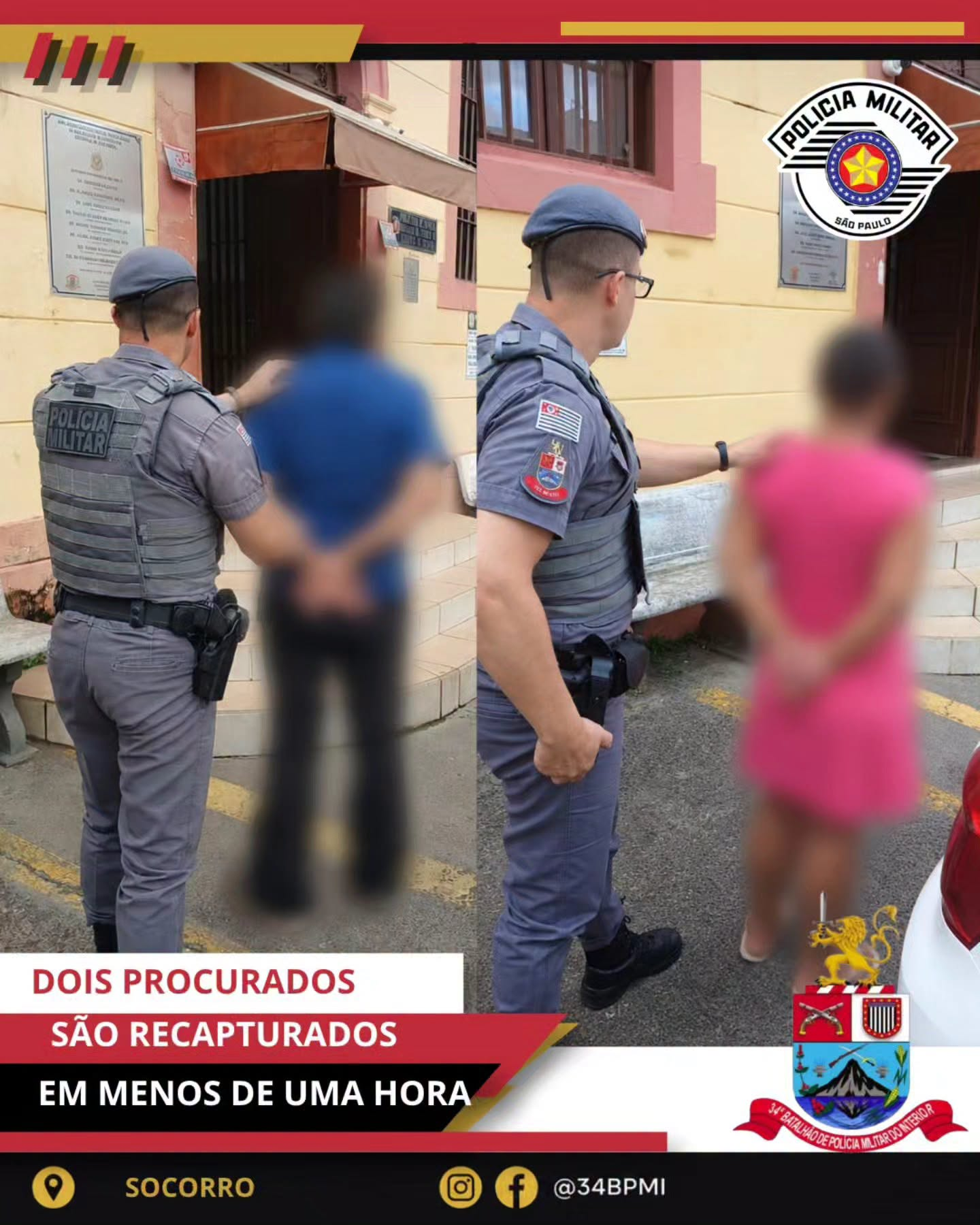 POLÍCIA MILITAR CAPTURA DOIS PROCURADOS PELA JUSTIÇA EM MENOS DE UMA HORA EM SOCORRO