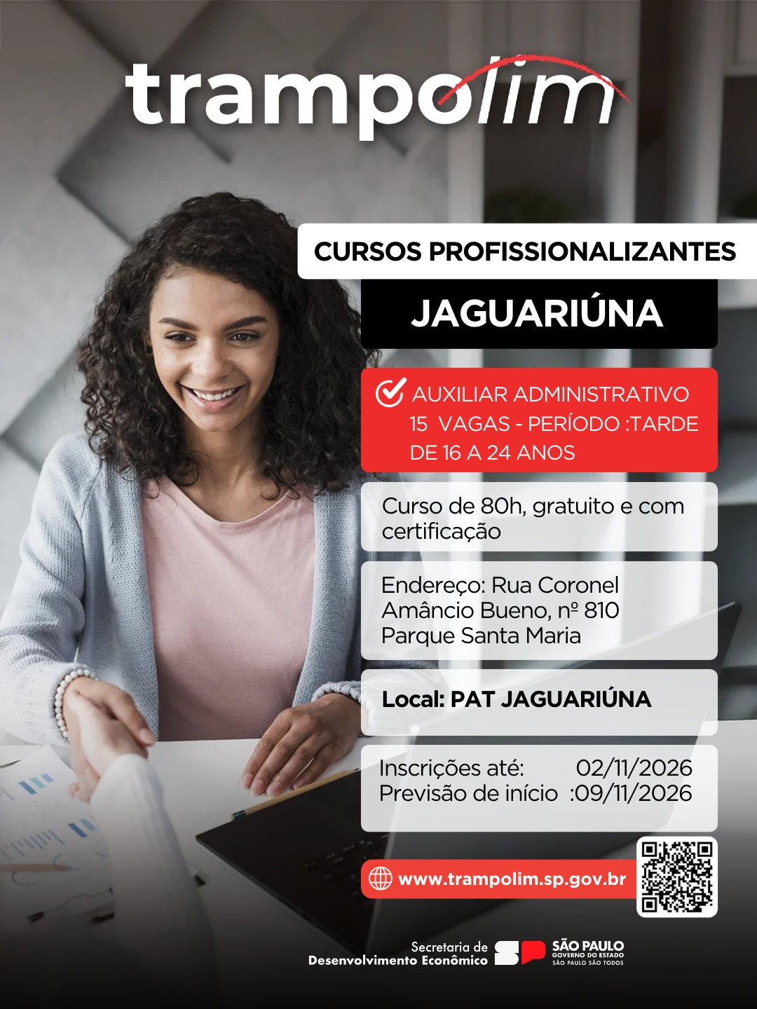 PAT DE JAGUARIÚNA ABRE INSCRIÇÕES PARA CURSO GRATUITO DE AUXILIAR ADMINISTRATIVO