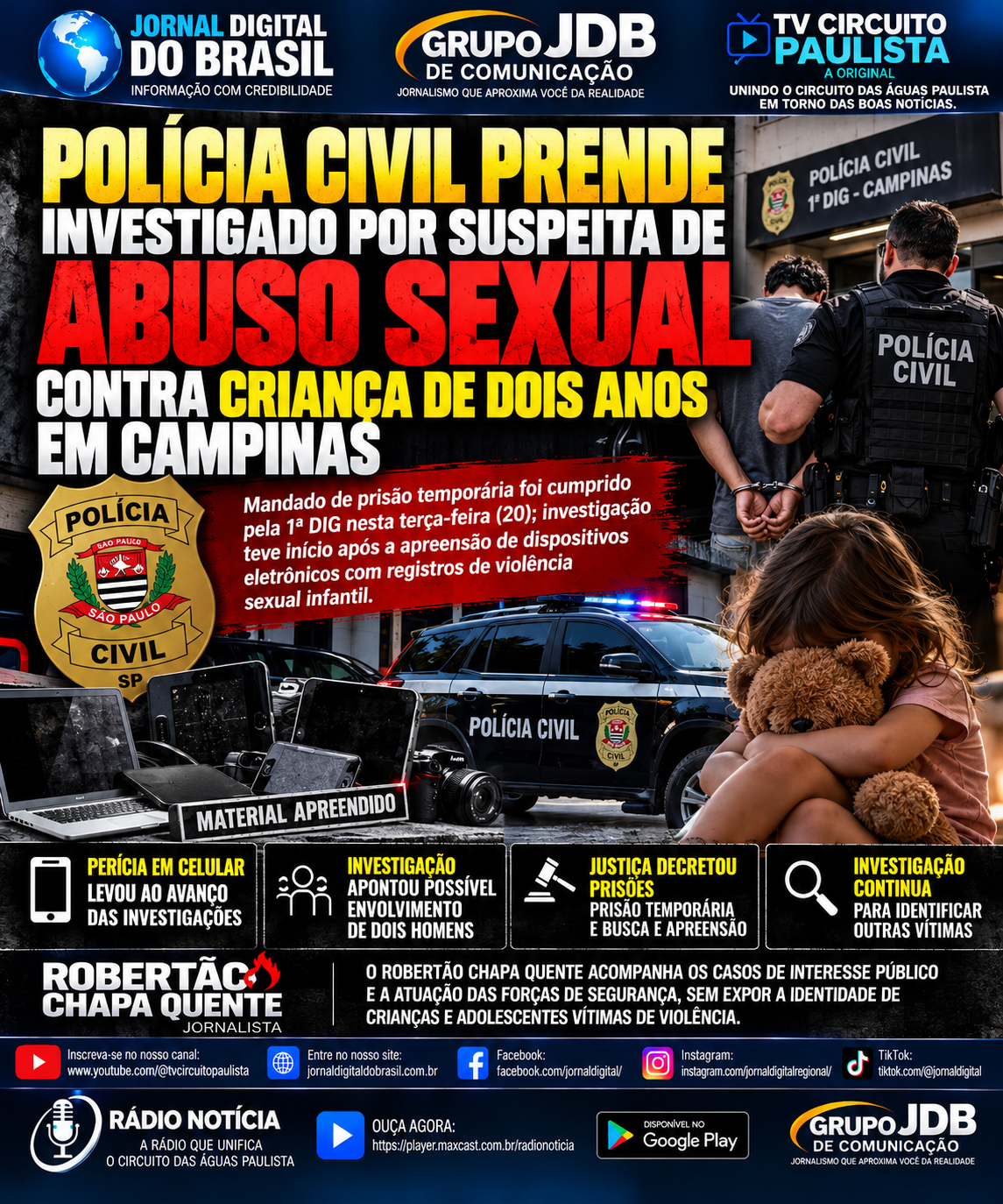 POLÍCIA CIVIL PRENDE INVESTIGADO POR SUSPEITA DE ABUSO SEXUAL CONTRA CRIANÇA DE DOIS ANOS EM CAMPINAS