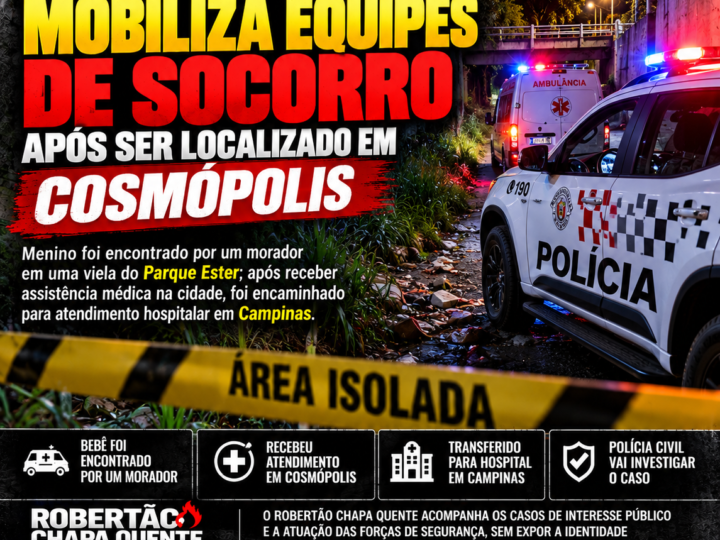 RECÉM-NASCIDO MOBILIZA EQUIPES DE SOCORRO APÓS SER LOCALIZADO EM COSMÓPOLIS