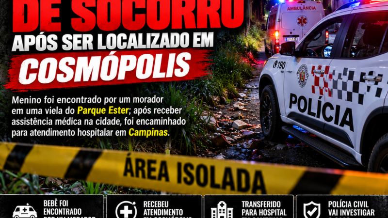RECÉM-NASCIDO MOBILIZA EQUIPES DE SOCORRO APÓS SER LOCALIZADO EM COSMÓPOLIS