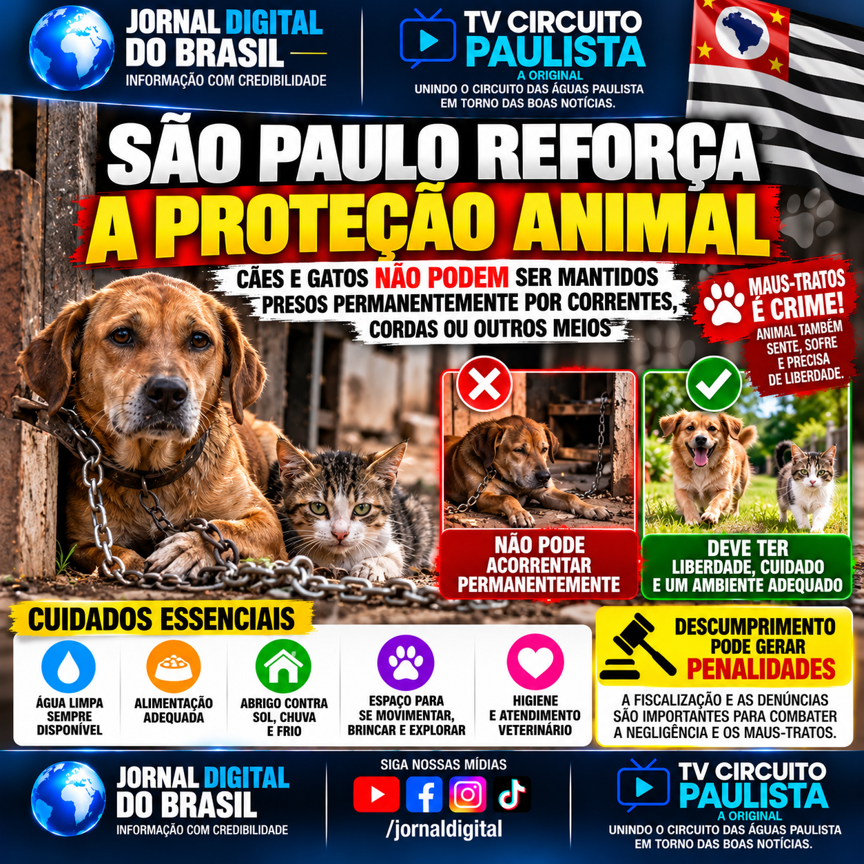 SÃO PAULO REFORÇA A PROTEÇÃO ANIMAL E COMBATE AO ACORRENTAMENTO PERMANENTE DE CÃES E GATOS